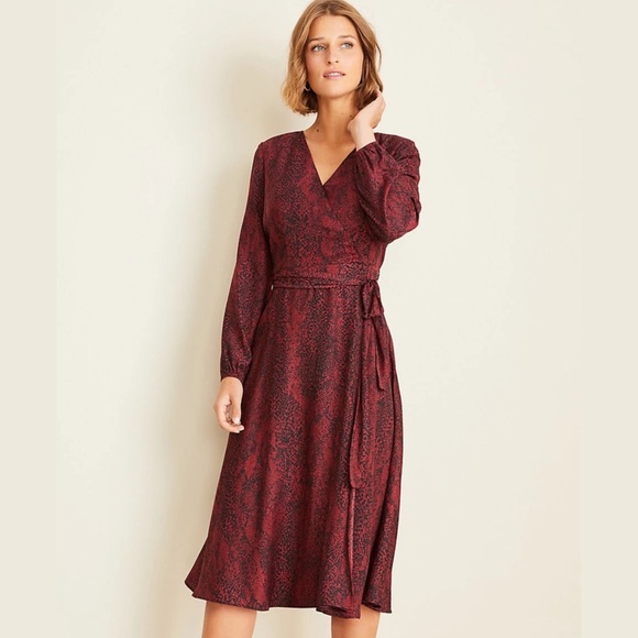 Ann Taylor Dresses & Skirts - Ann Taylor Crimson Snake Print Wrap Midi Dress New